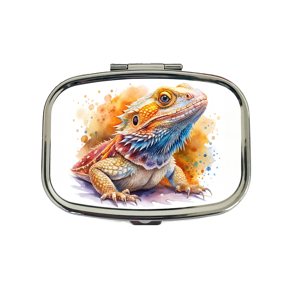 Bearded Dragon Lizard Reptile Watercolor Travel Pill Box Case
