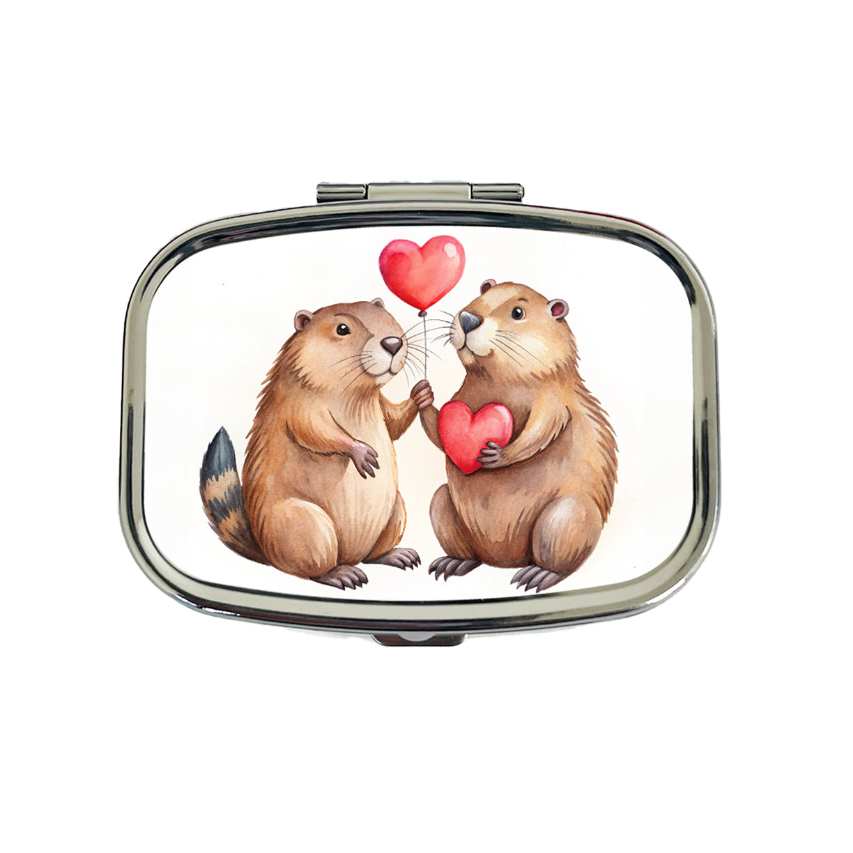 Beavers In Love With Hearts Valentine's Day Travel Pill Box Case