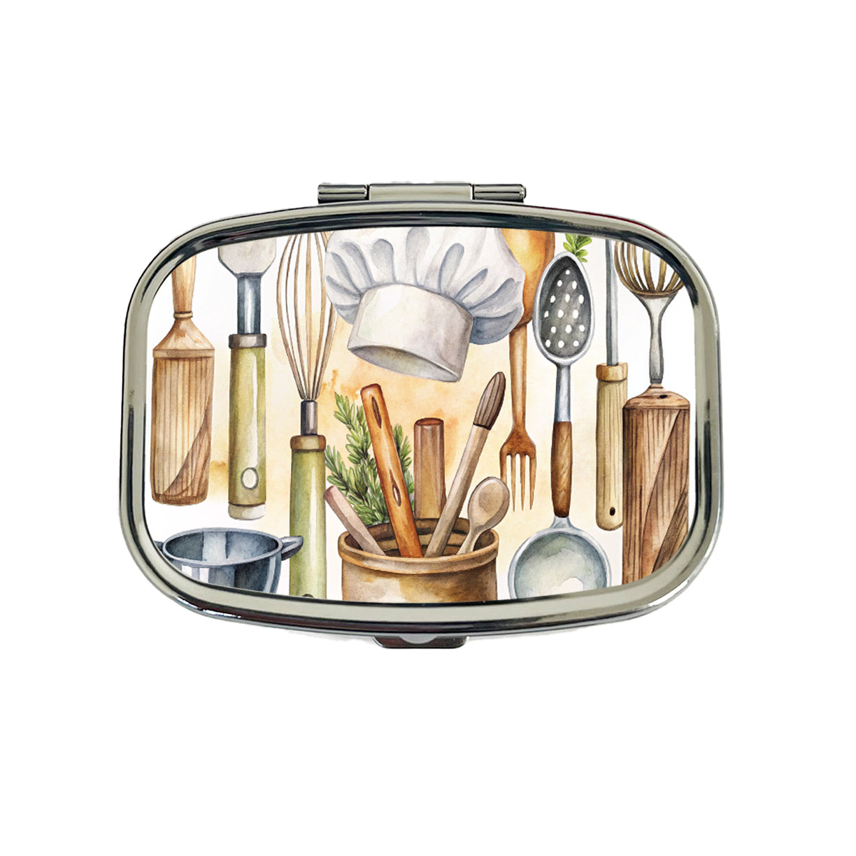 Chef's Baker's Tools Cooking Watercolor Travel Pill Box Case