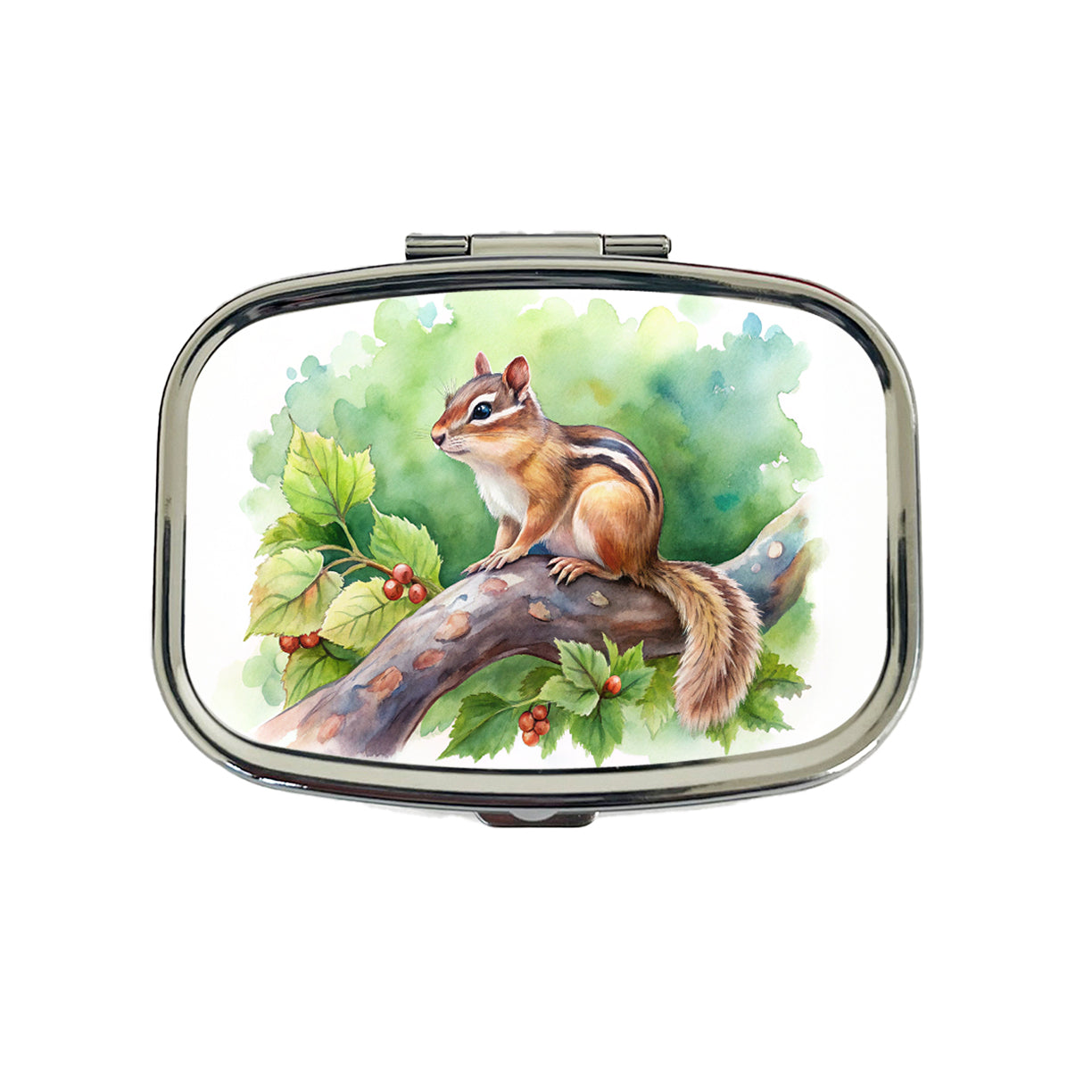 Chipmunk In Tree Watercolor Travel Pill Box Case