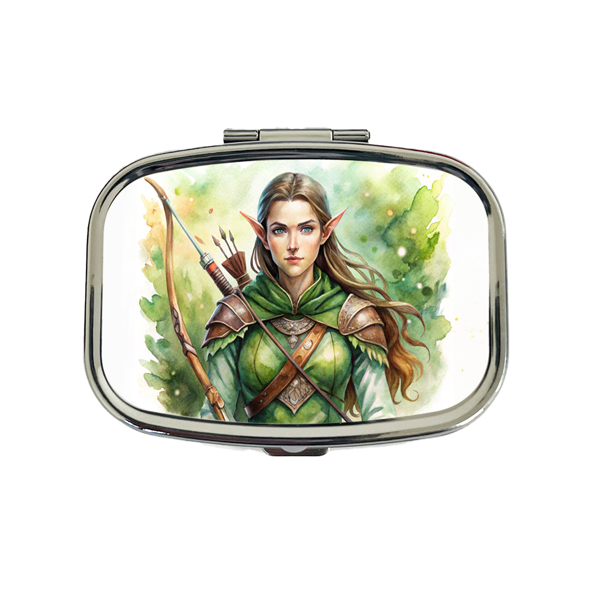 Fantasy Female Elven Ranger Watercolor Travel Pill Box Case