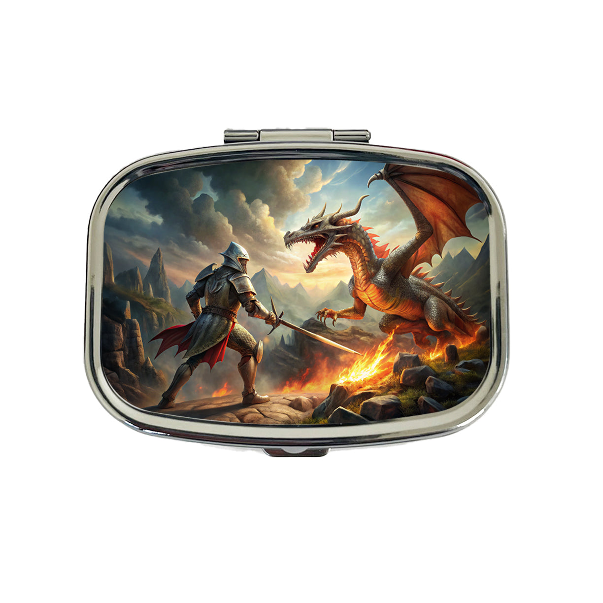 Fantasy Knight Fighting A Fire-breathing Dragon Travel Pill Box Case
