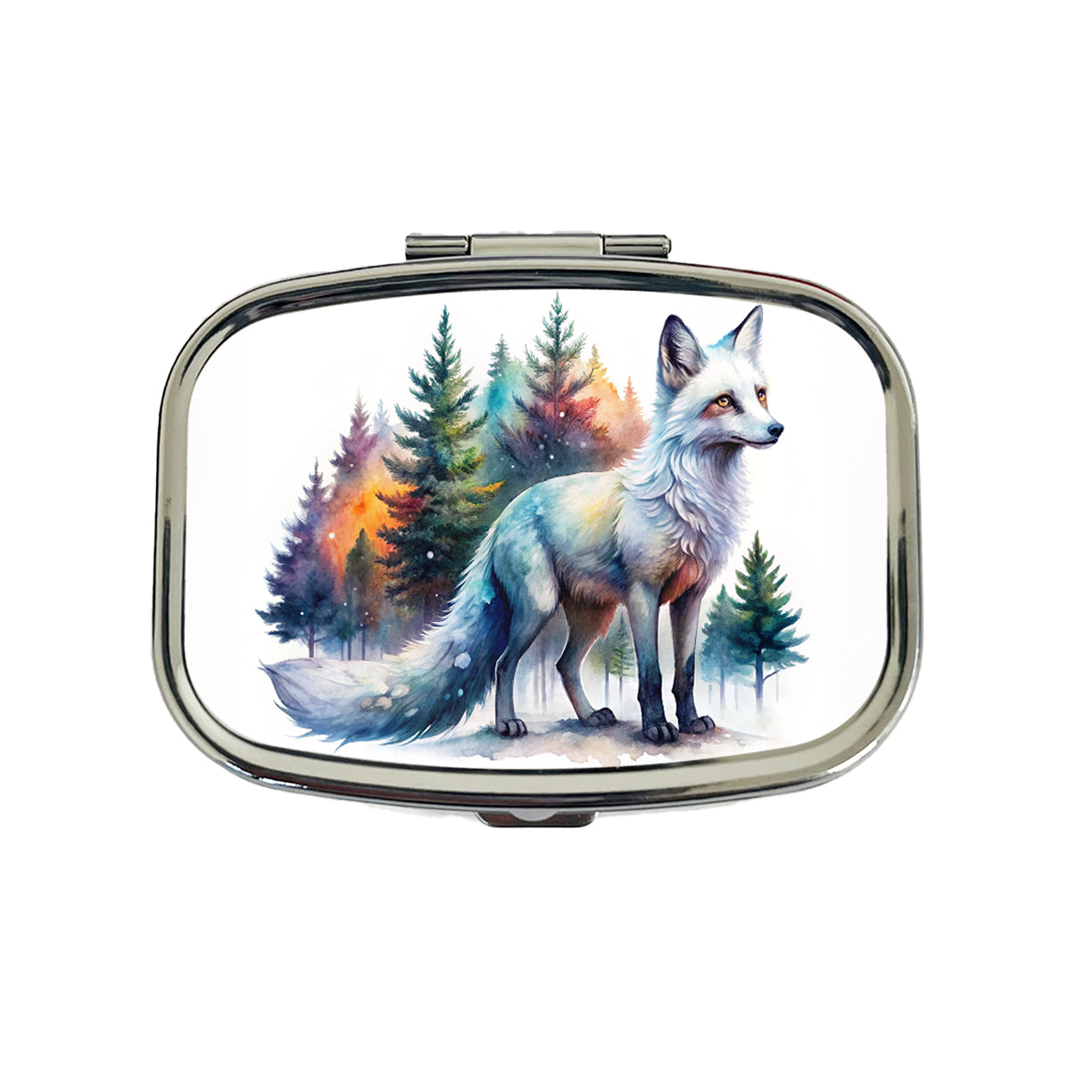 Kitsune White Fox Asian Japanese In Forest Watercolor Travel Pill Box Case