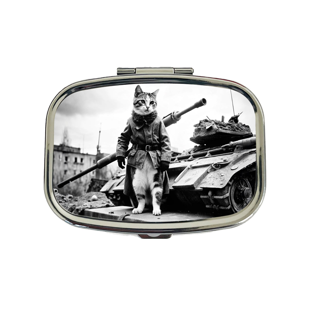 Military Resistance War Soldier Cat Retro Black And White Travel Pill Box Case
