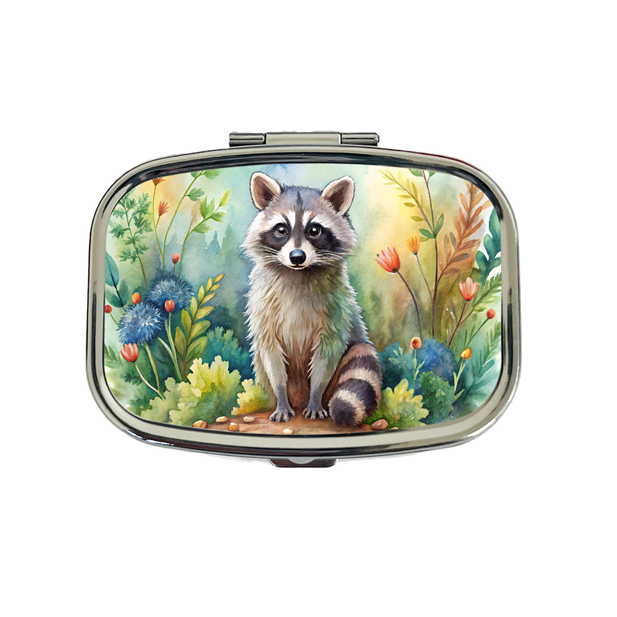 Raccoon In The Forest Watercolor Travel Pill Box Case