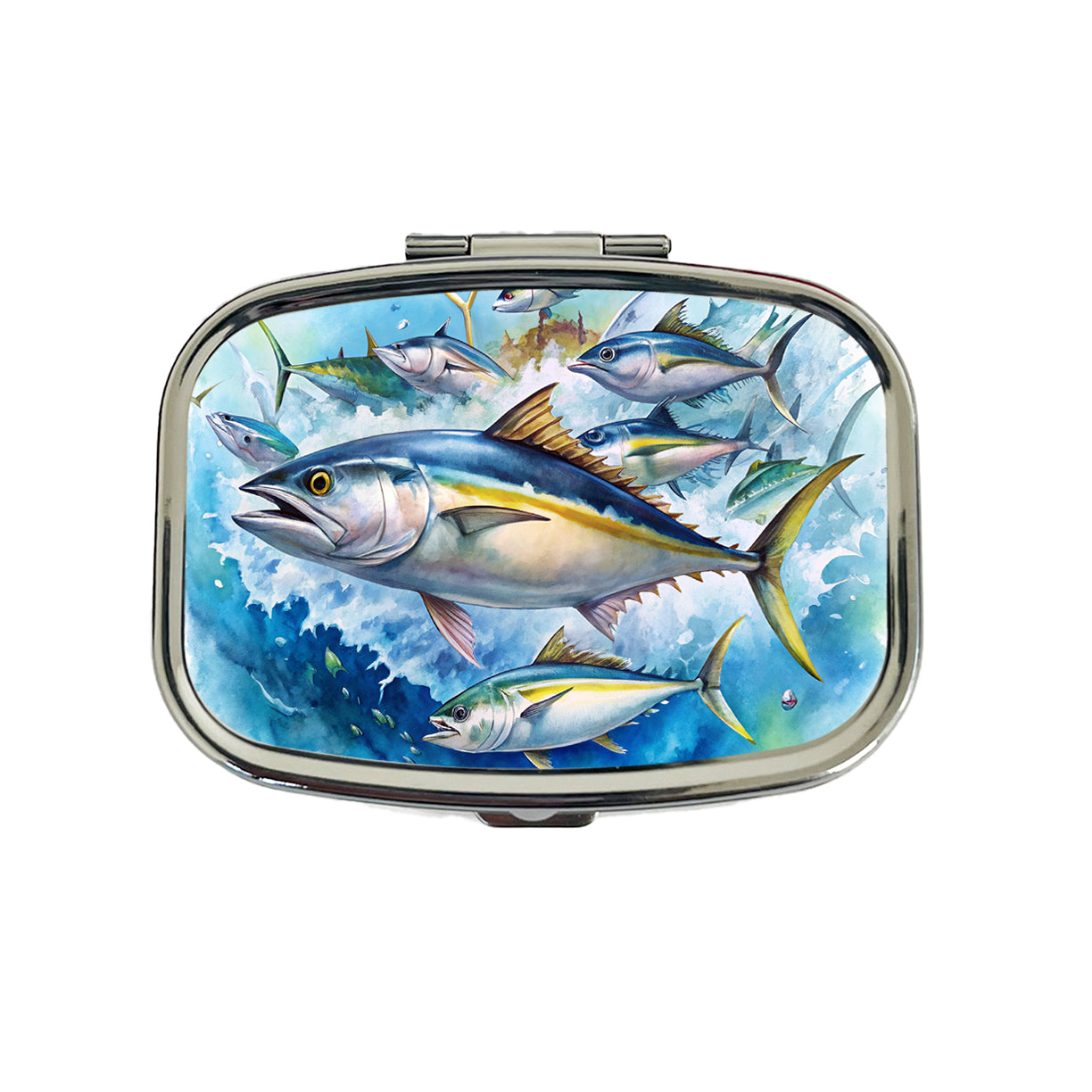 School Of Tuna Deep Sea Sport Fishing Watercolor Travel Pill Box Case
