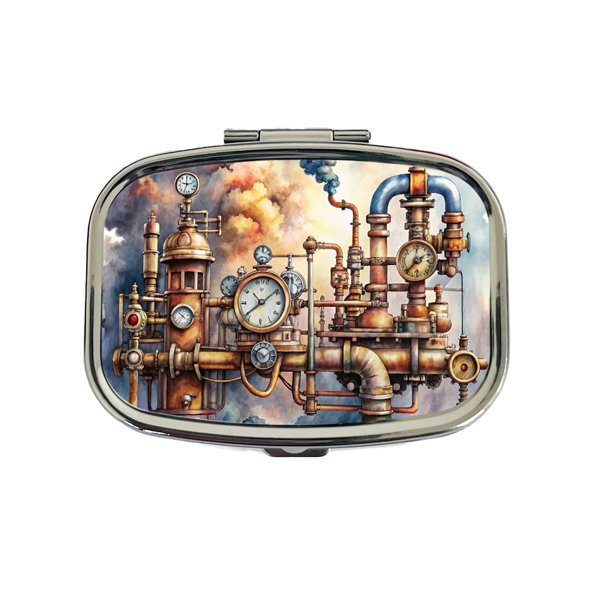 Sci-fi Steampunk Pipes Steam Gauges Watercolor Travel Pill Box Case