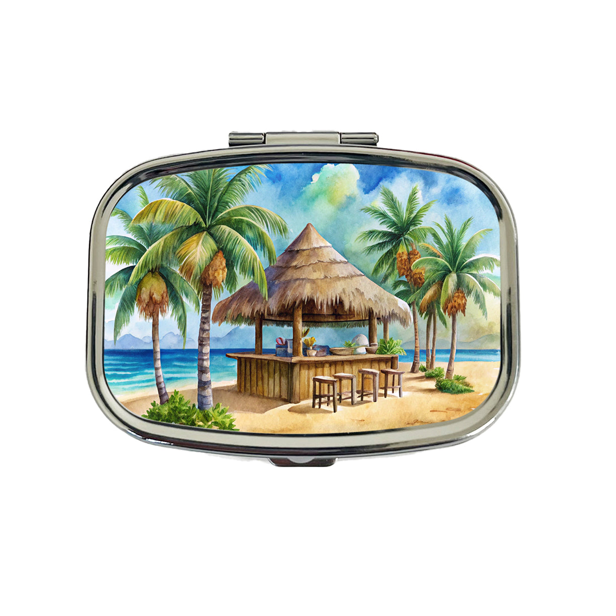 Beach Resort Tropical Scene With Tiki Bar Travel Pill Box Case