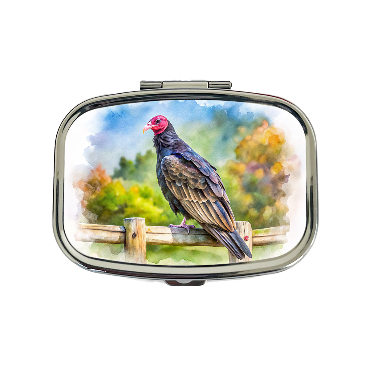 Black Turkey Vulture Sitting On Fence Watercolor Travel Pill Box Case