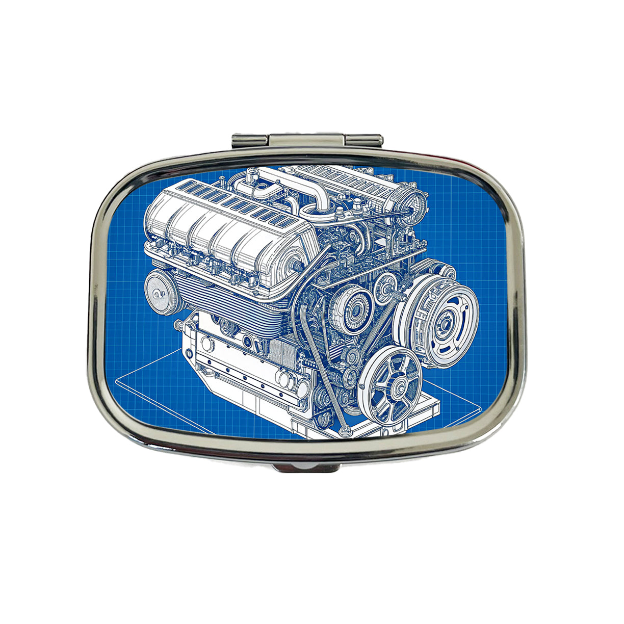 Blueprint Of Car Engine V8 Travel Pill Box Case