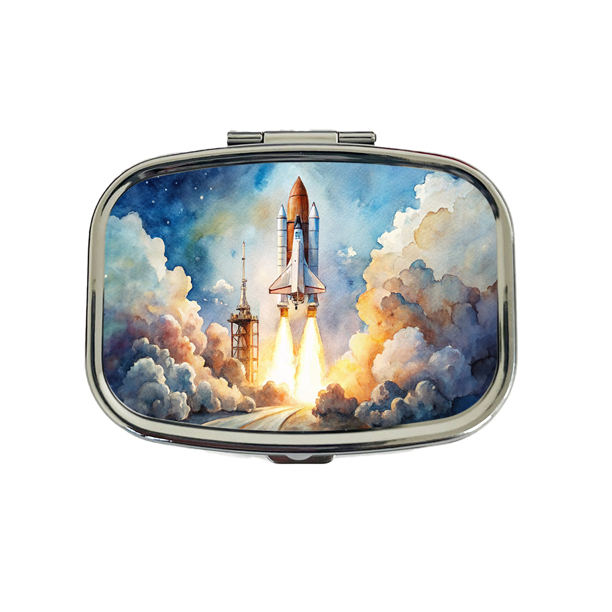 Classic Space Shuttle Launch Watercolor Travel Pill Box Case