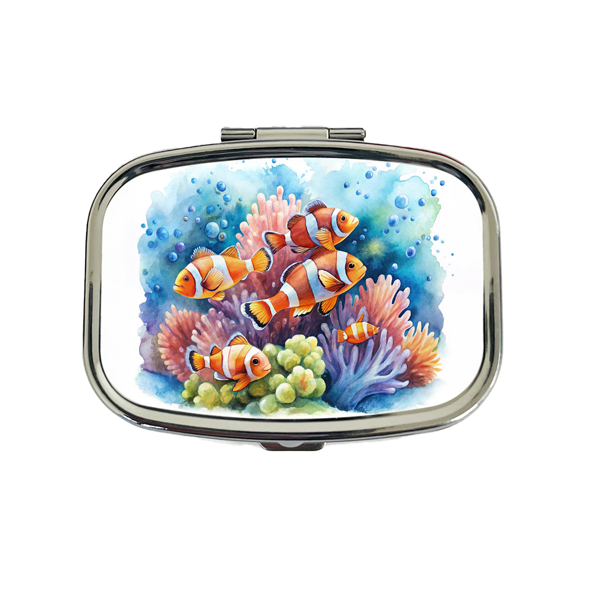 Clown Fish Swimming Around Coral Watercolor Travel Pill Box Case