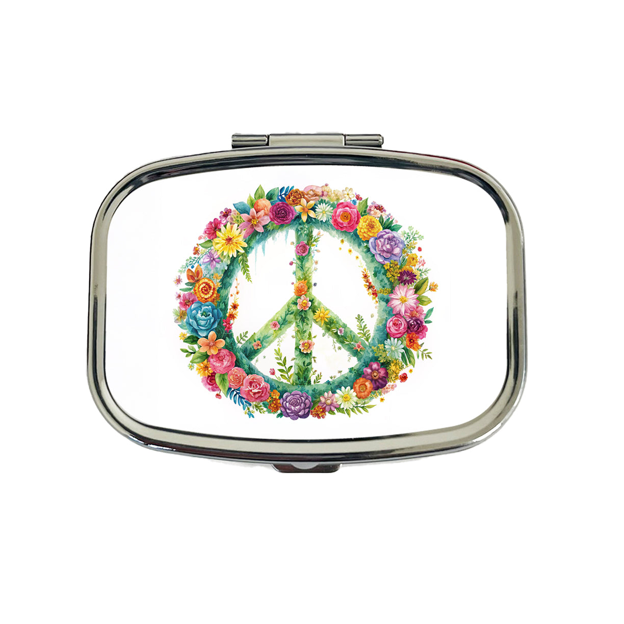 Peace Symbol Floral Watercolor Travel Pill Box Case