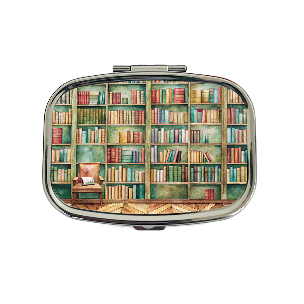 Books Bookshelves In Library Reading Reader Travel Pill Box Case