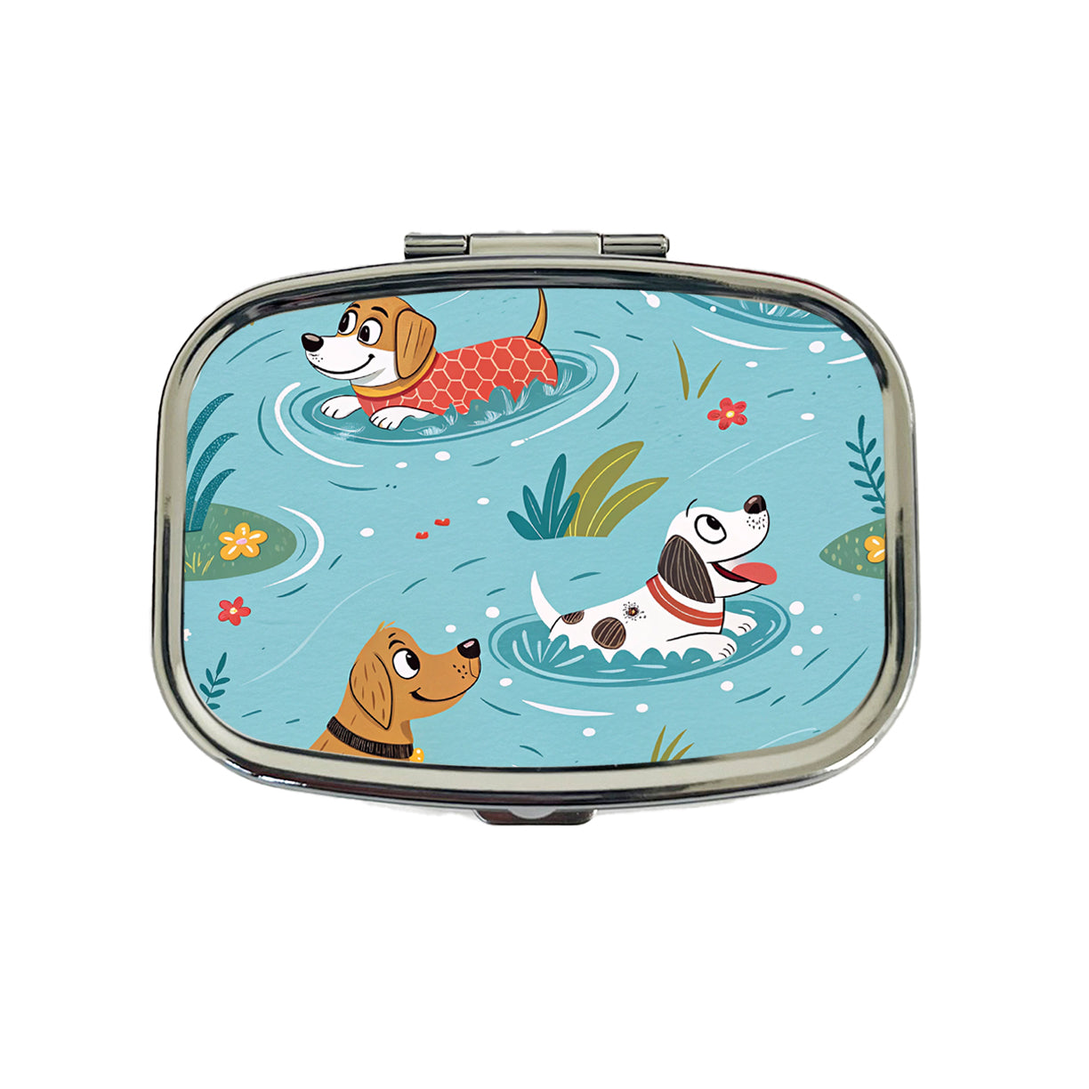 Dogs Swimming Playing In Pond Travel Pill Box Case
