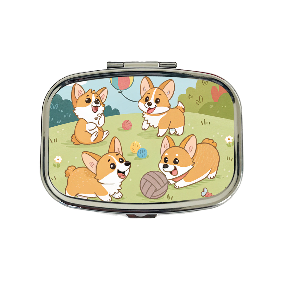 Kawaii Corgis Dogs Playing Travel Pill Box Case