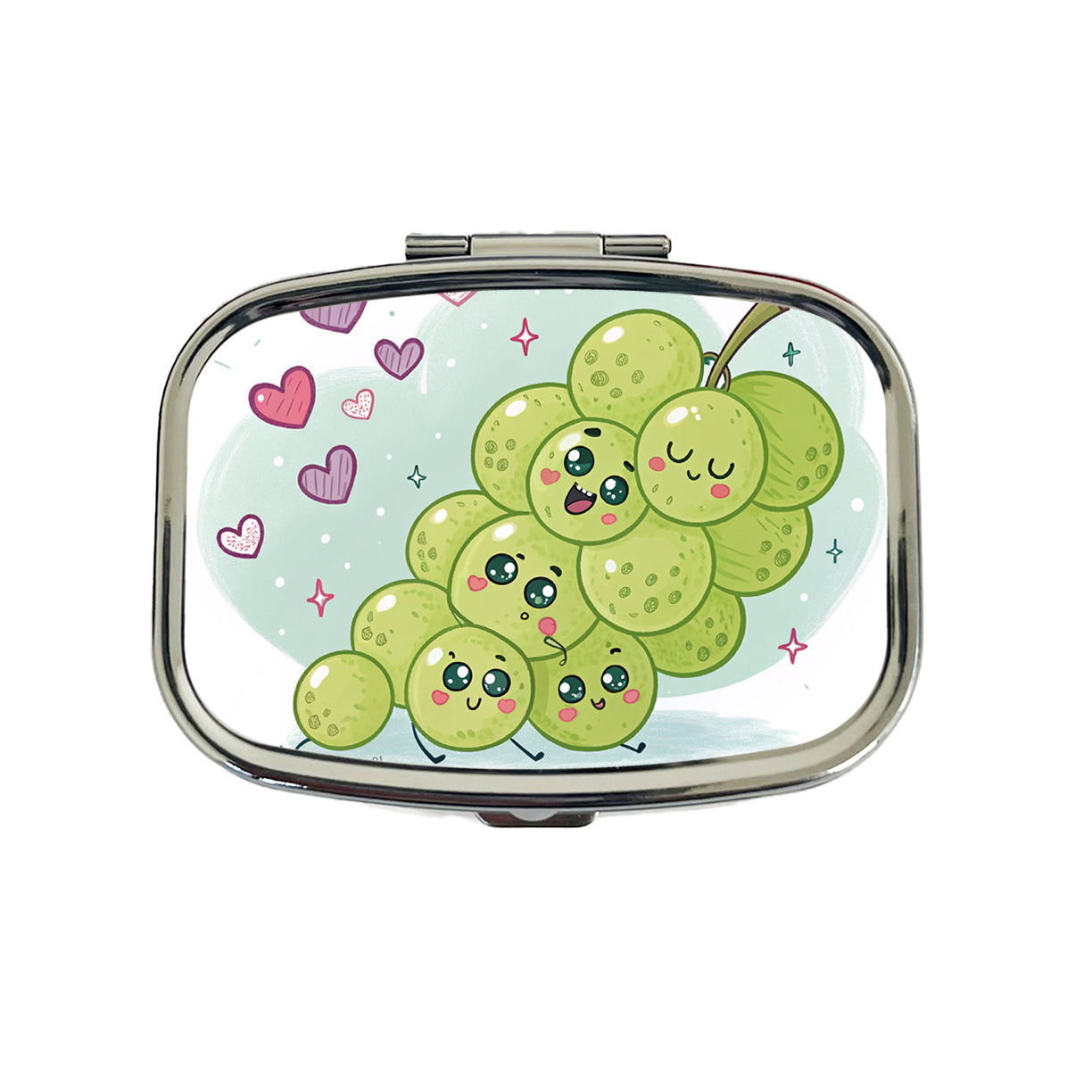 Kawaii Green Grapes And Hearts Travel Pill Box Case