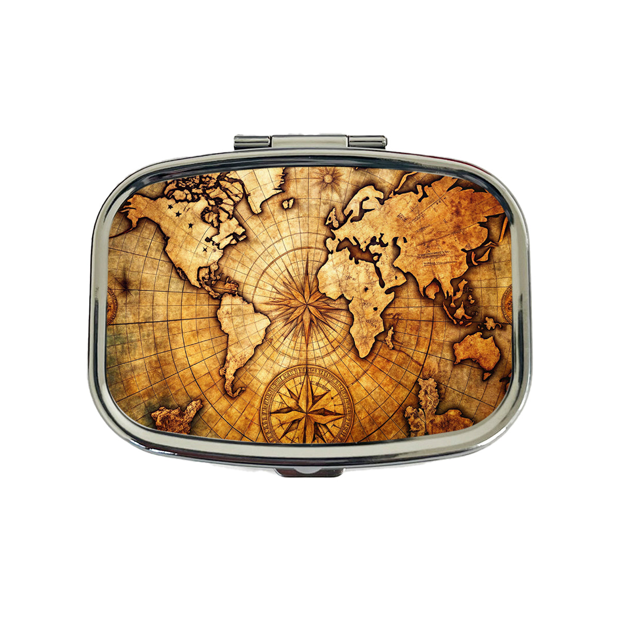Ancient World Map with Compass Rose Travel Pill Box Case
