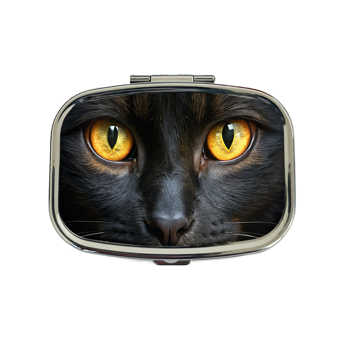Black Cat with Gold Eyes Travel Pill Box Case