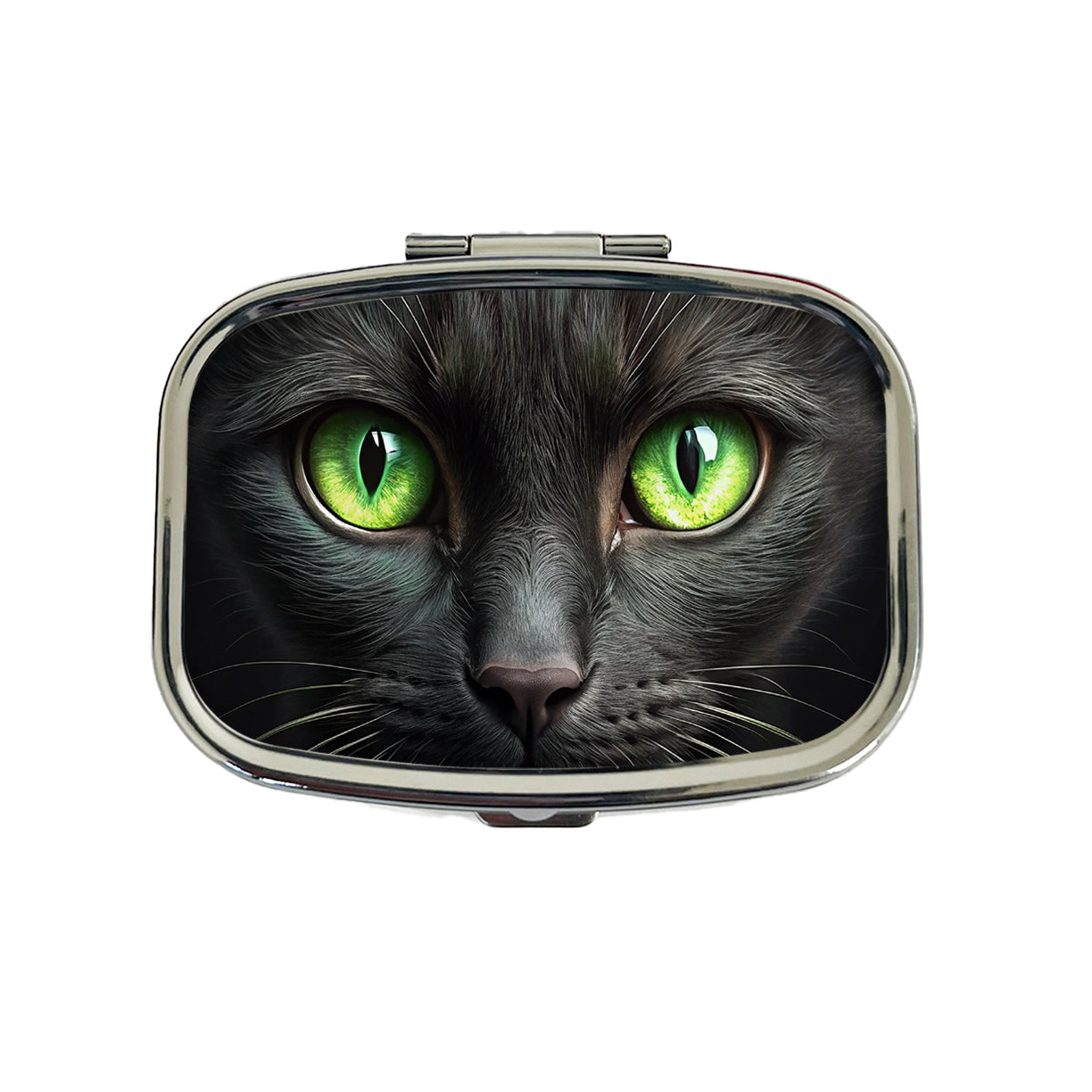 Black Cat with Green Eyes Travel Pill Box Case