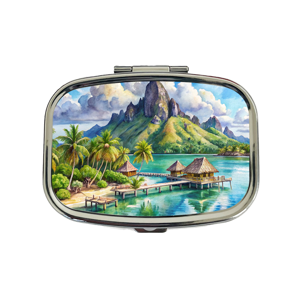 Bora Bora French Polynesia Watercolor Travel Pill Box Case