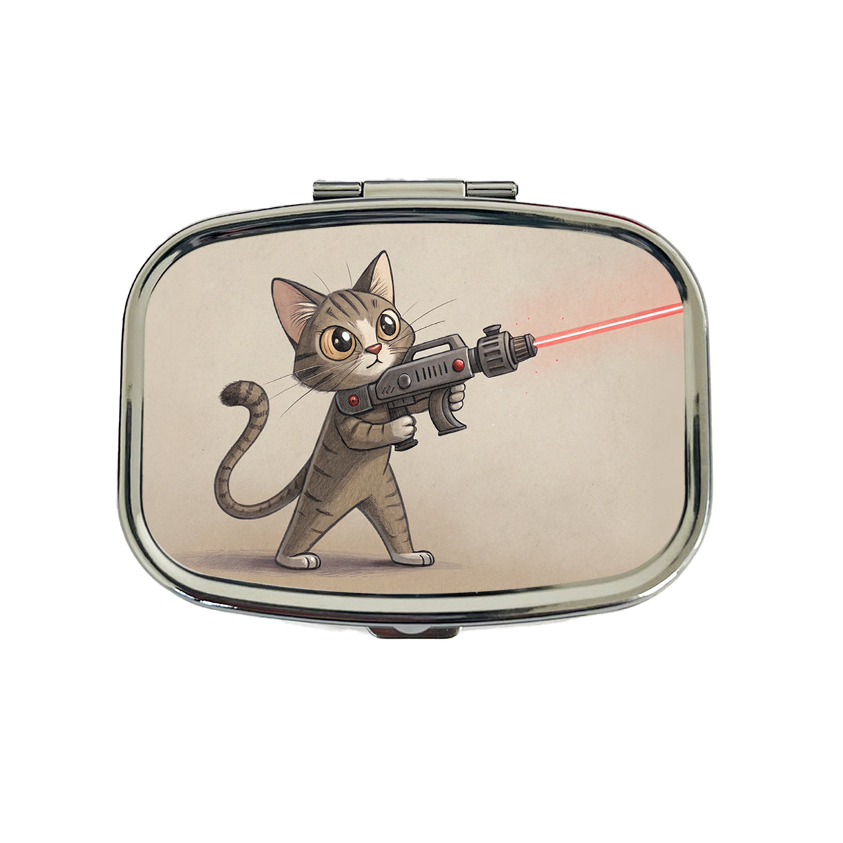 Cat With Laser Gun Sci-fi Cartoon Travel Pill Box Case