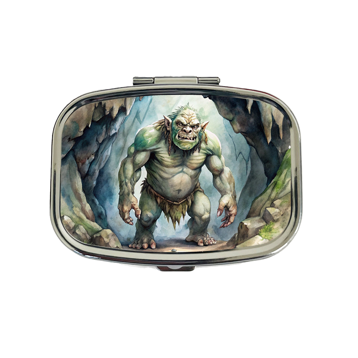 Cave Troll Fantasy Monster Watercolor Travel Pill Box Case