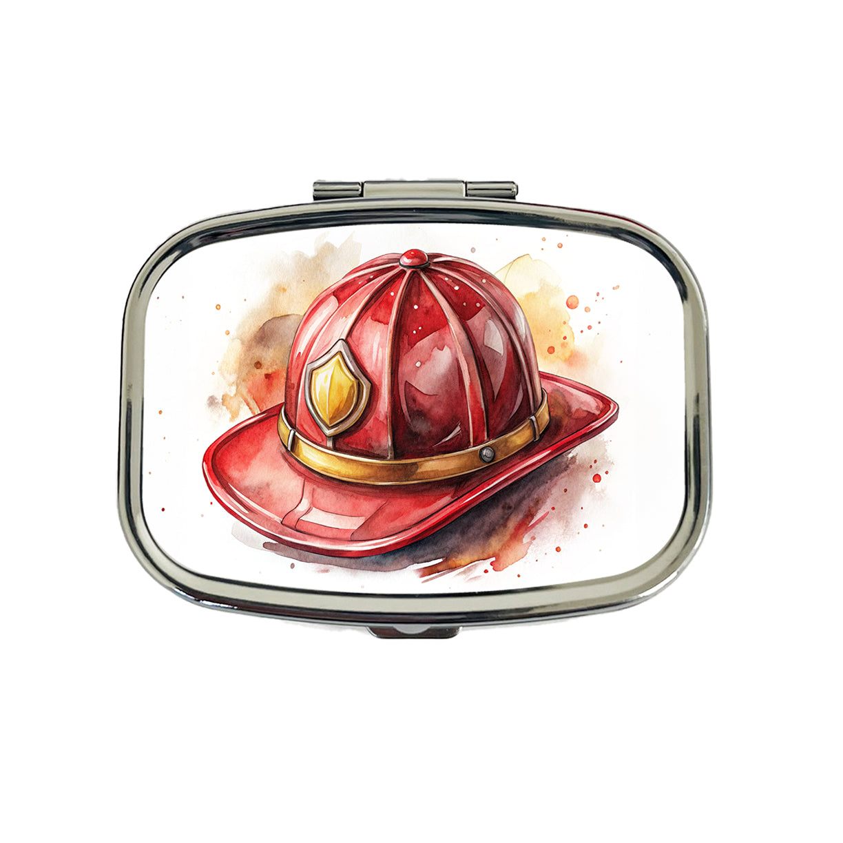Classic Red Firefighter Fireman Helmet Watercolor Travel Pill Box Case