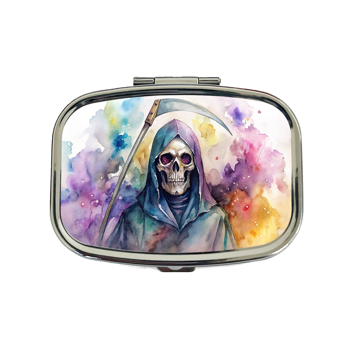 Death Grim Reaper Watercolor Halloween Travel Pill Box Case