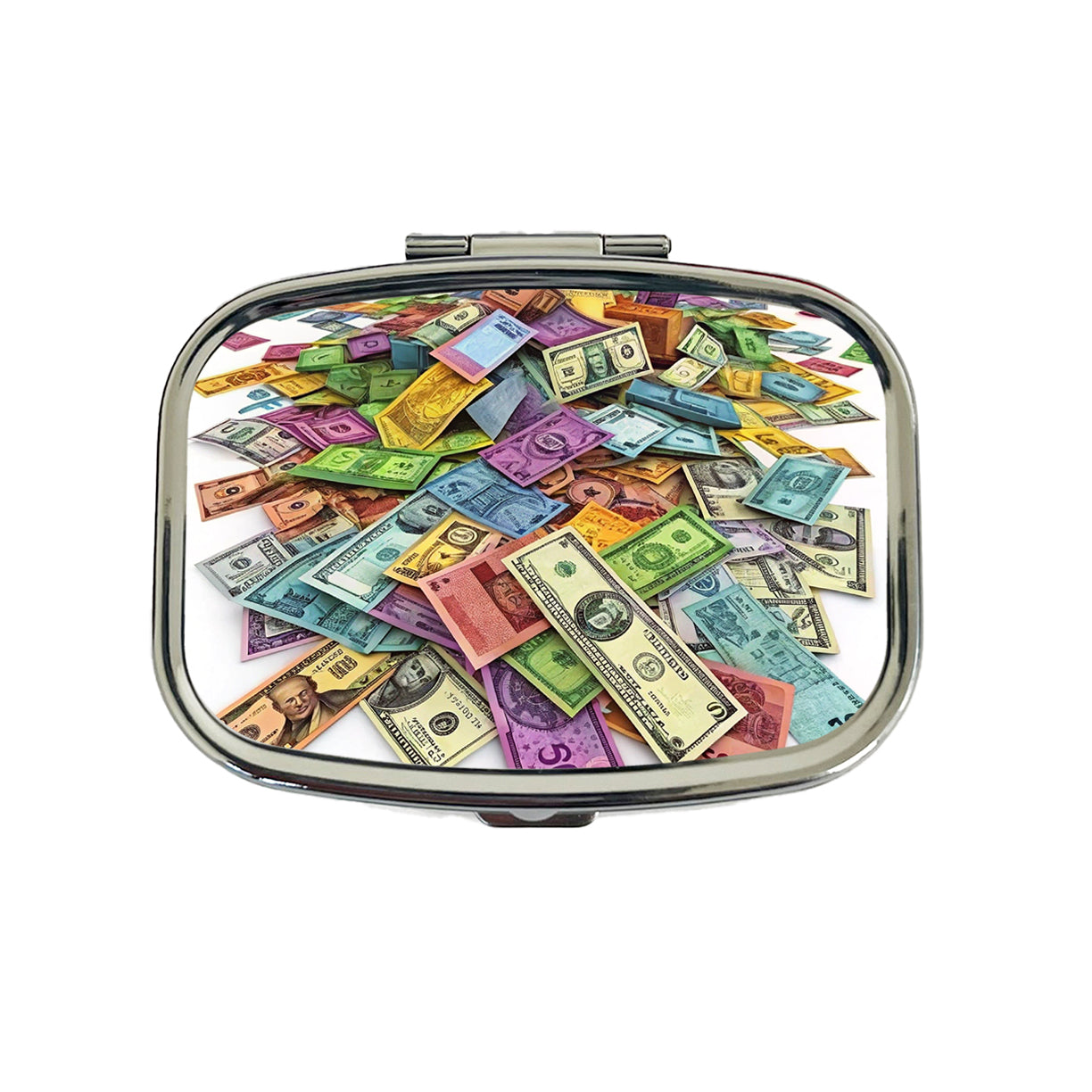 Lots of Colorful Money Monetary Bills Travel Pill Box Case