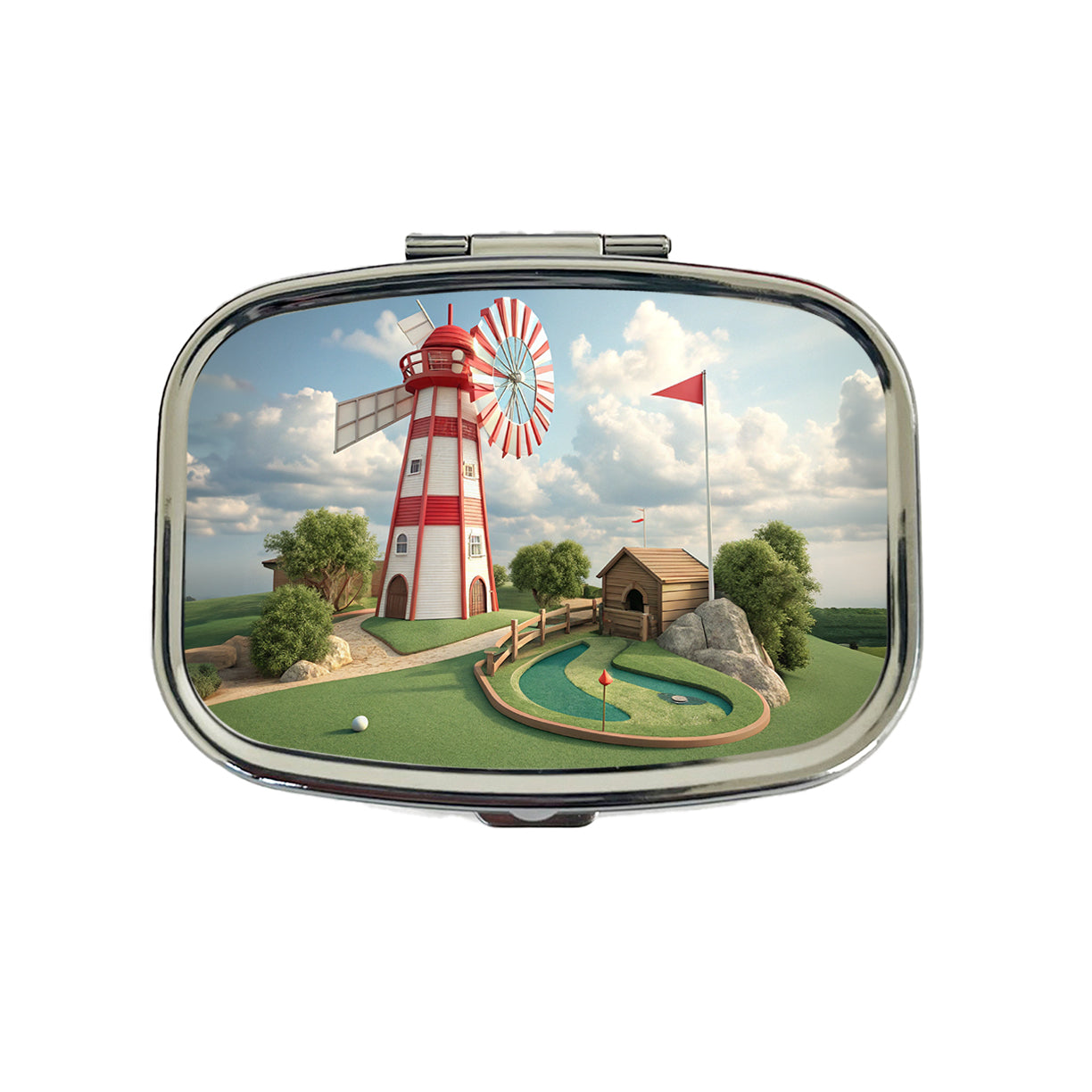 Miniature Golf Course Windmill Travel Pill Box Case