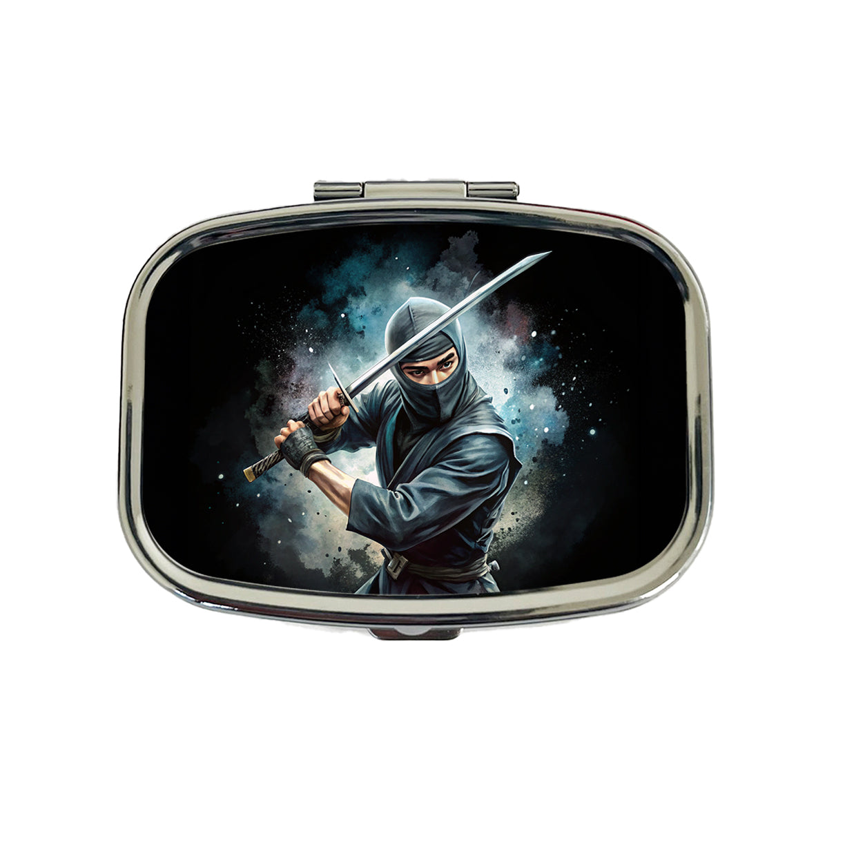Ninja With Katana Black Watercolor Travel Pill Box Case