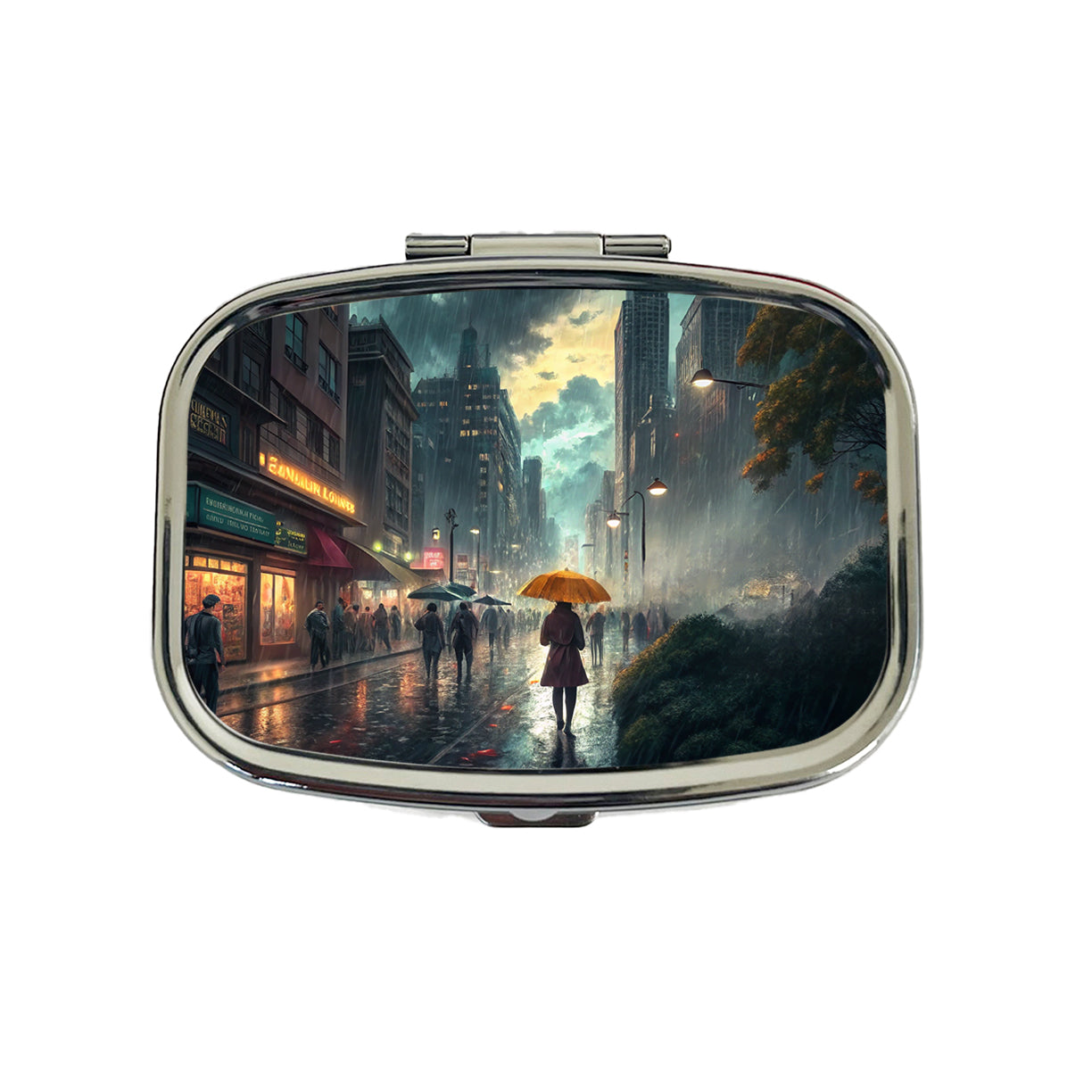 Rain Storm In The City at Night Travel Pill Box Case