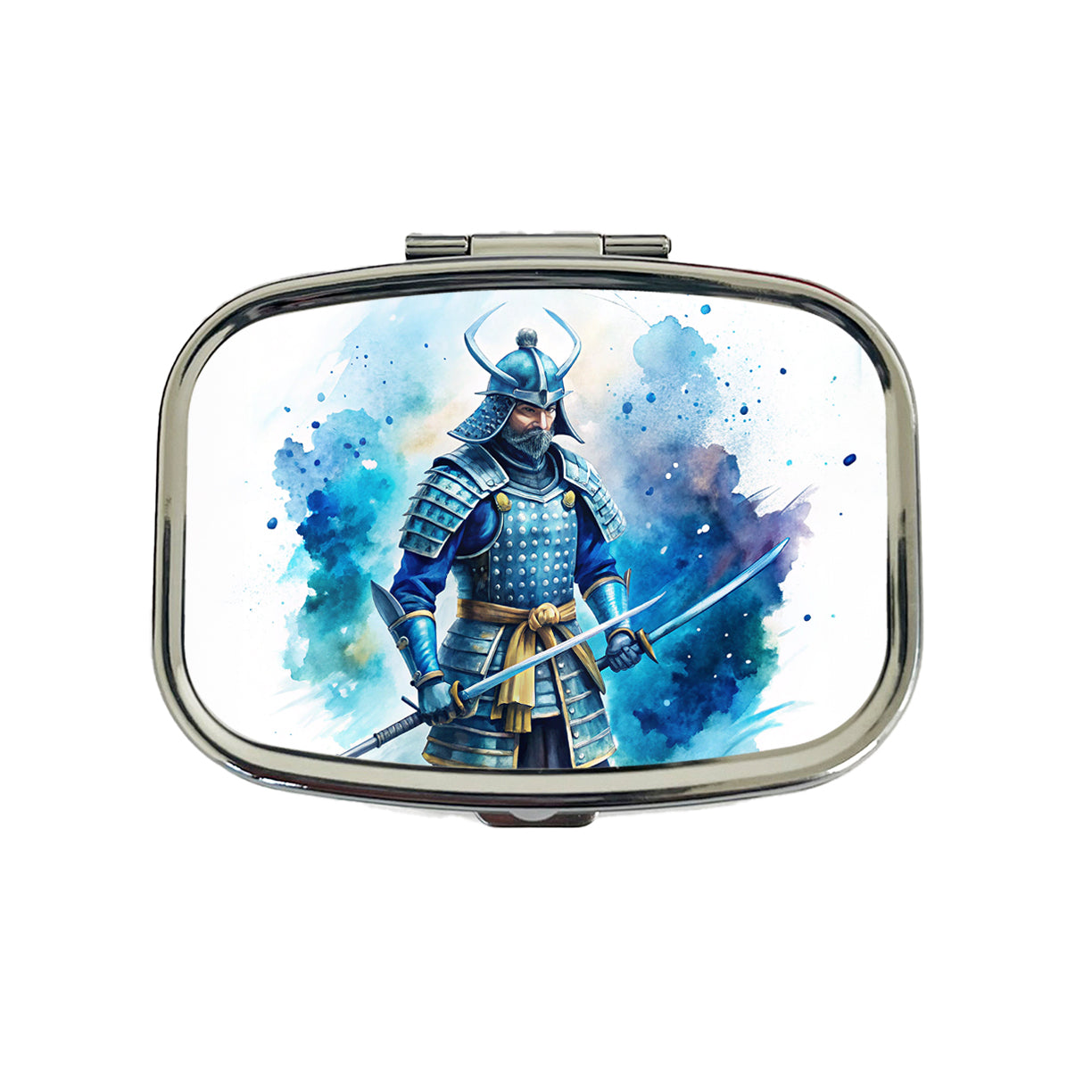 Samurai With Katana And Blue Armor Watercolor Travel Pill Box Case