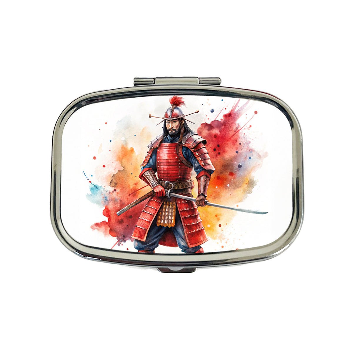 Samurai With Katana And Red Armor Watercolor Travel Pill Box Case