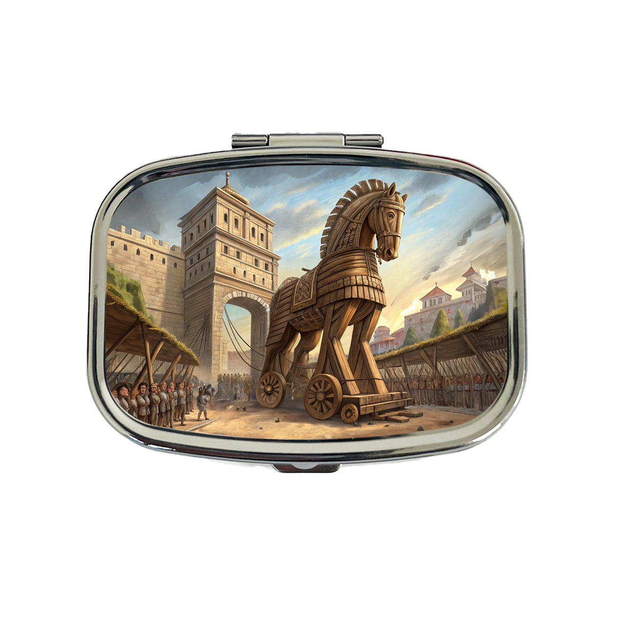 Trojan Horse Being Brought Into Troy Homer's Iliad War Travel Pill Box Case