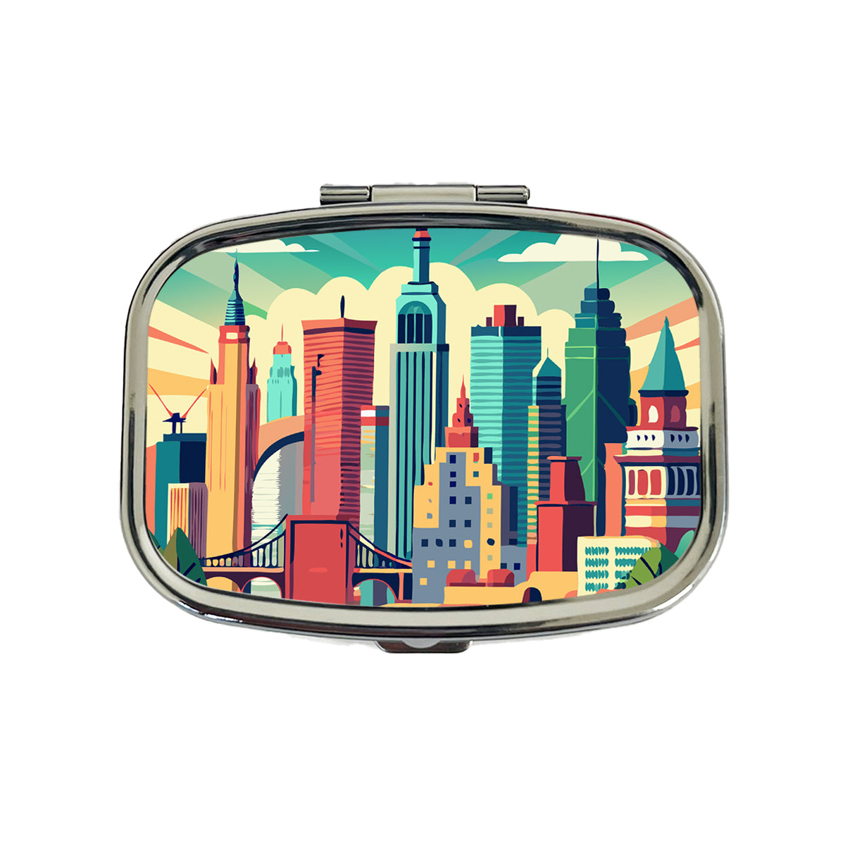 Vibrant Colored New York City Skyline Landscape Travel Pill Box Case