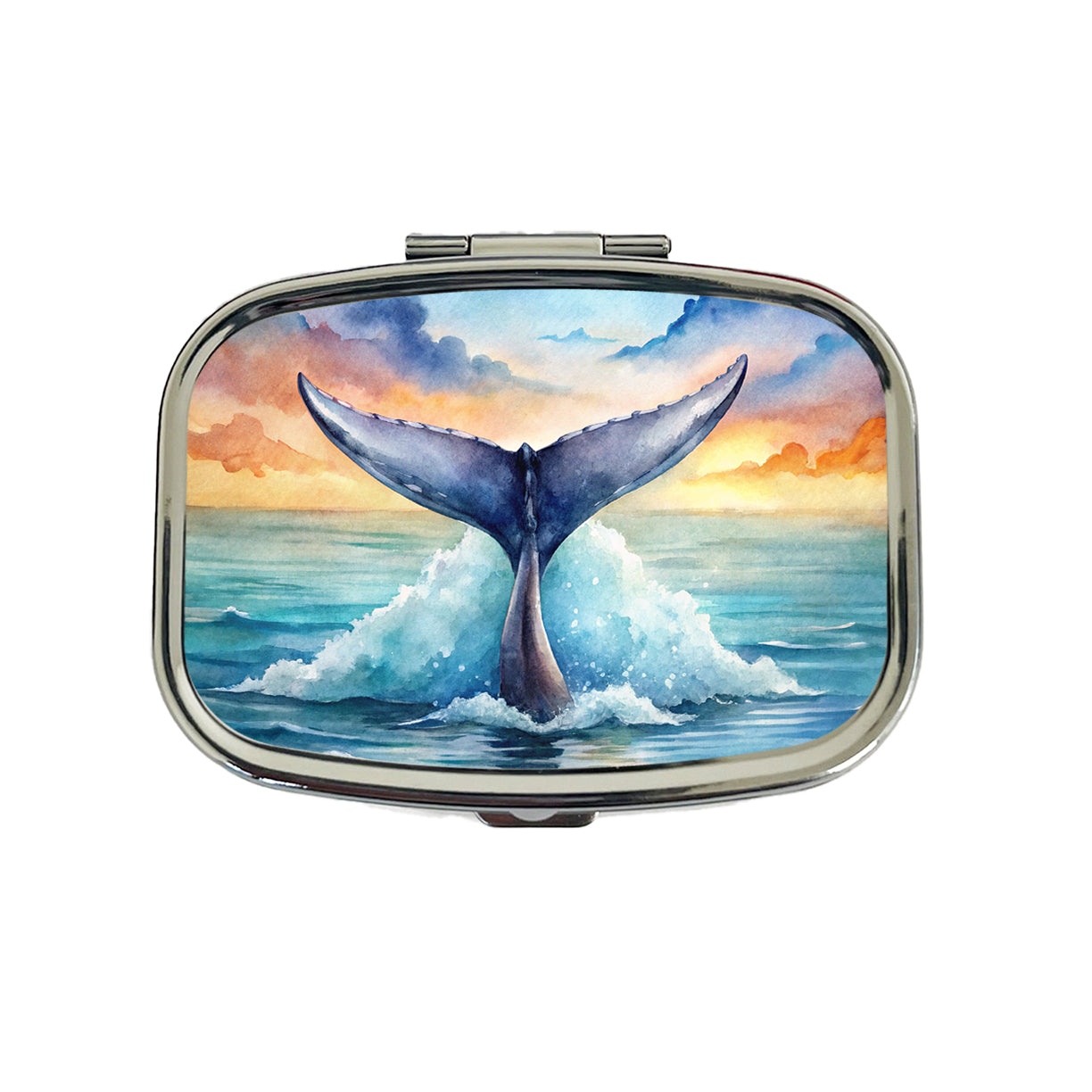 Whale Tail Ocean Watercolor Travel Pill Box Case
