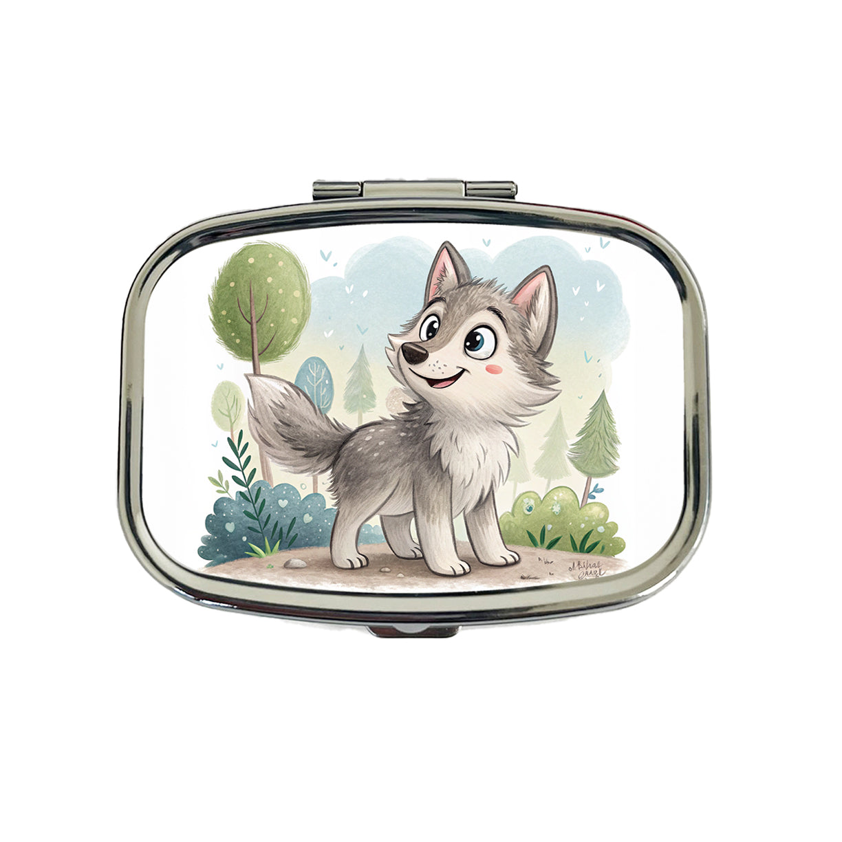 Wolf Children's Illustration Style Travel Pill Box Case