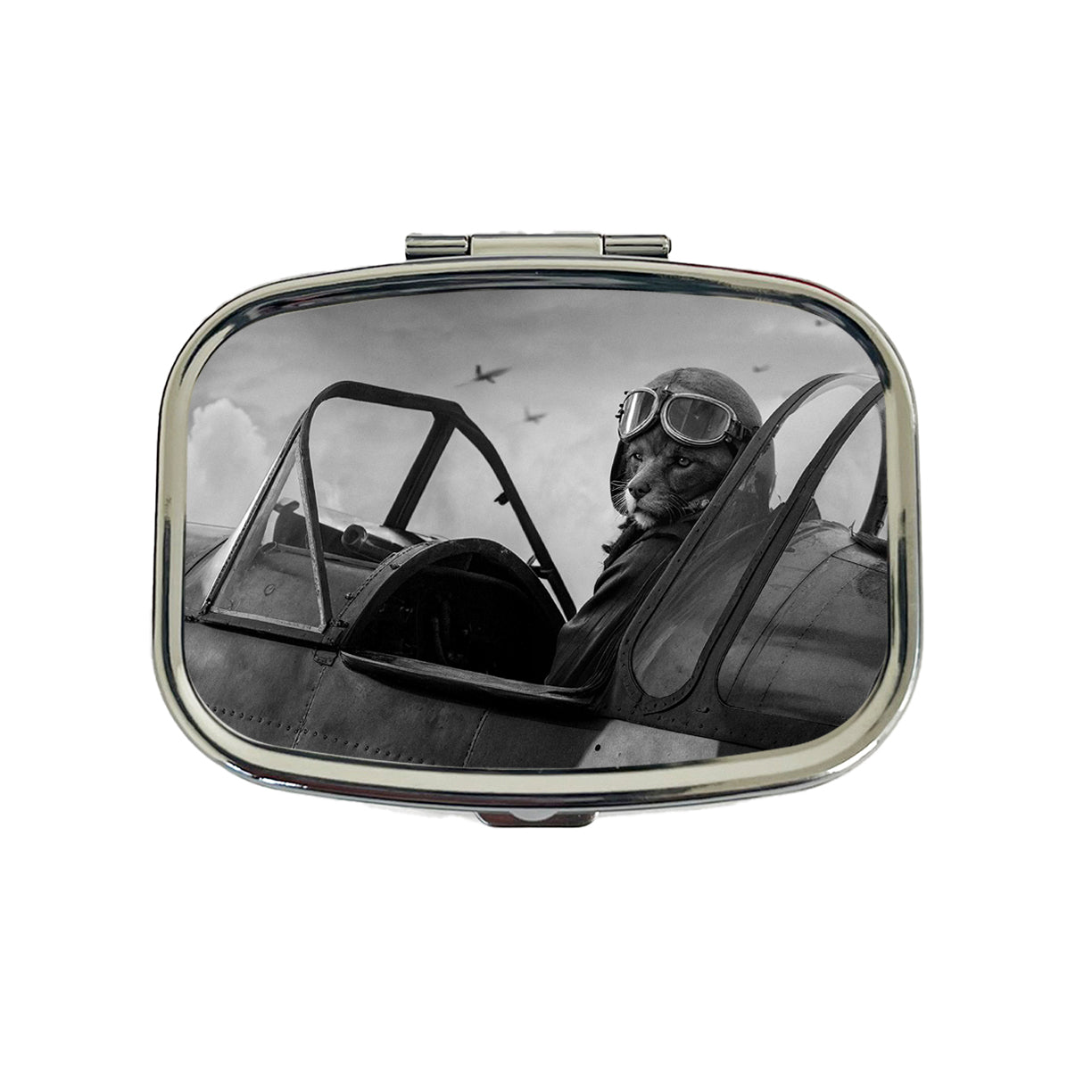 WWII Cat Fighter Plane Pilot Ace Retro Alternative Universe Travel Pill Box Case