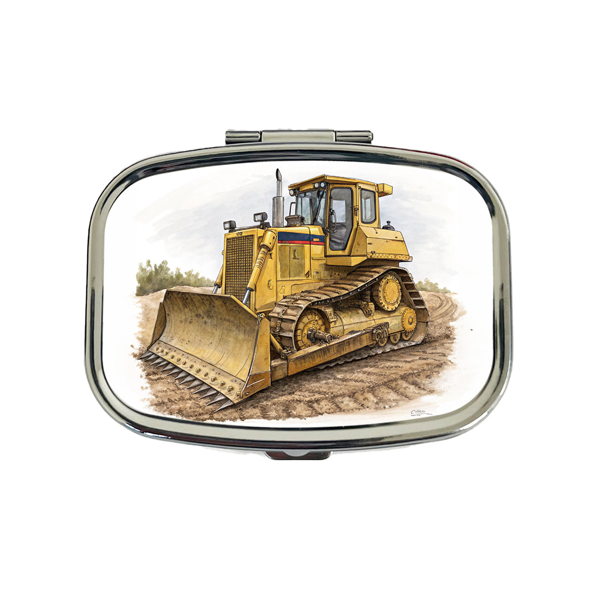 Yellow Bulldozer Construction Equipment Travel Pill Box Case