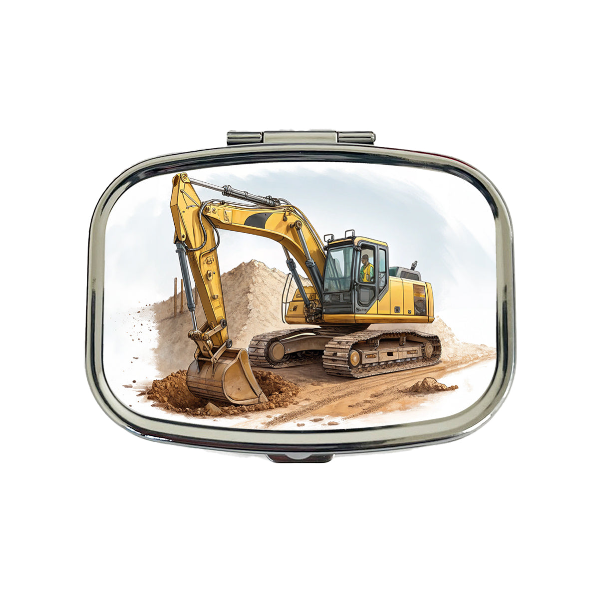 Yellow Excavator Construction Equipment Travel Pill Box Case
