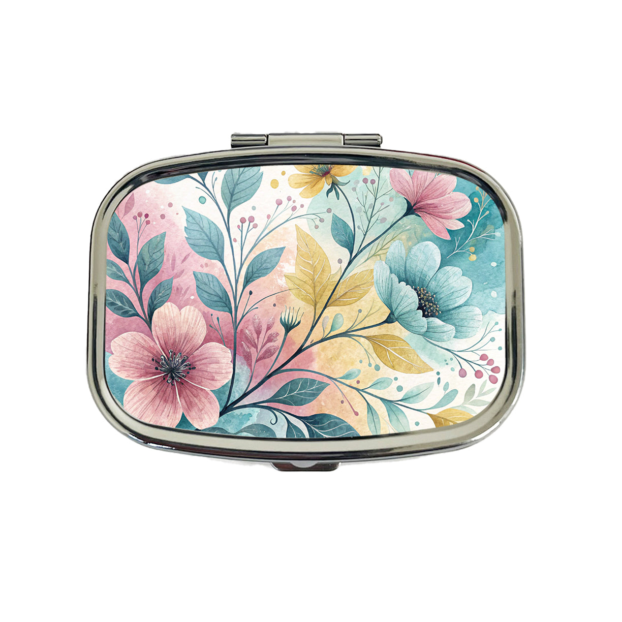 Abstract Pastel Flowers Leaves Design Travel Pill Box Case