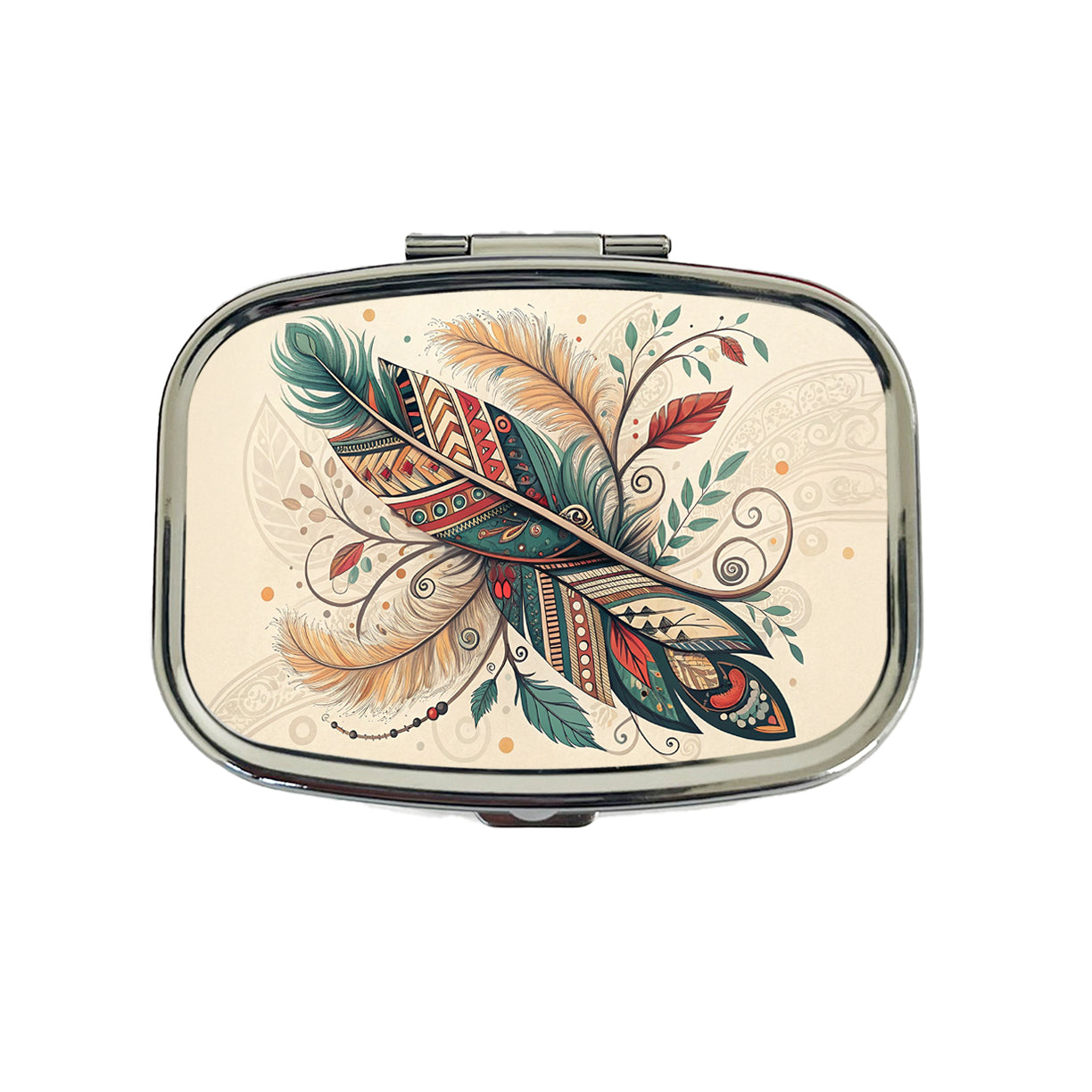 Abstract Southwestern Feather Leaf Design Travel Pill Box Case