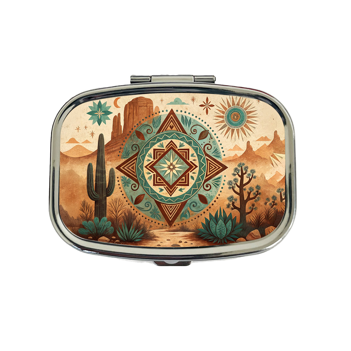 Abstract Southwestern Teal Brown Desert Design Travel Pill Box Case