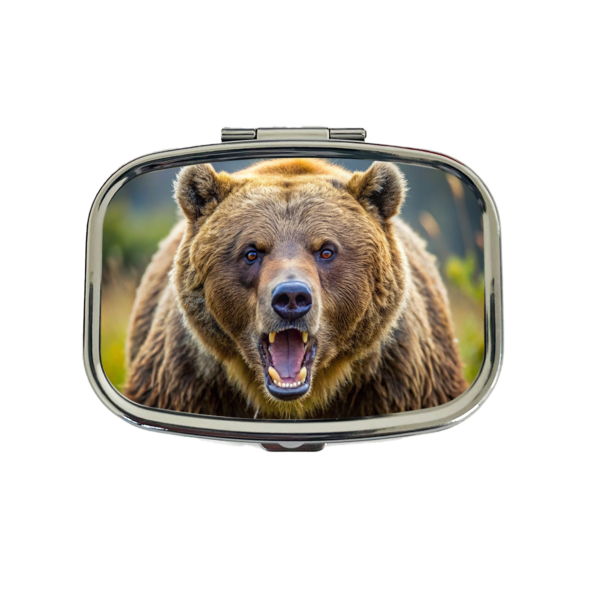 Angry Grizzly Bear Charging Travel Pill Box Case