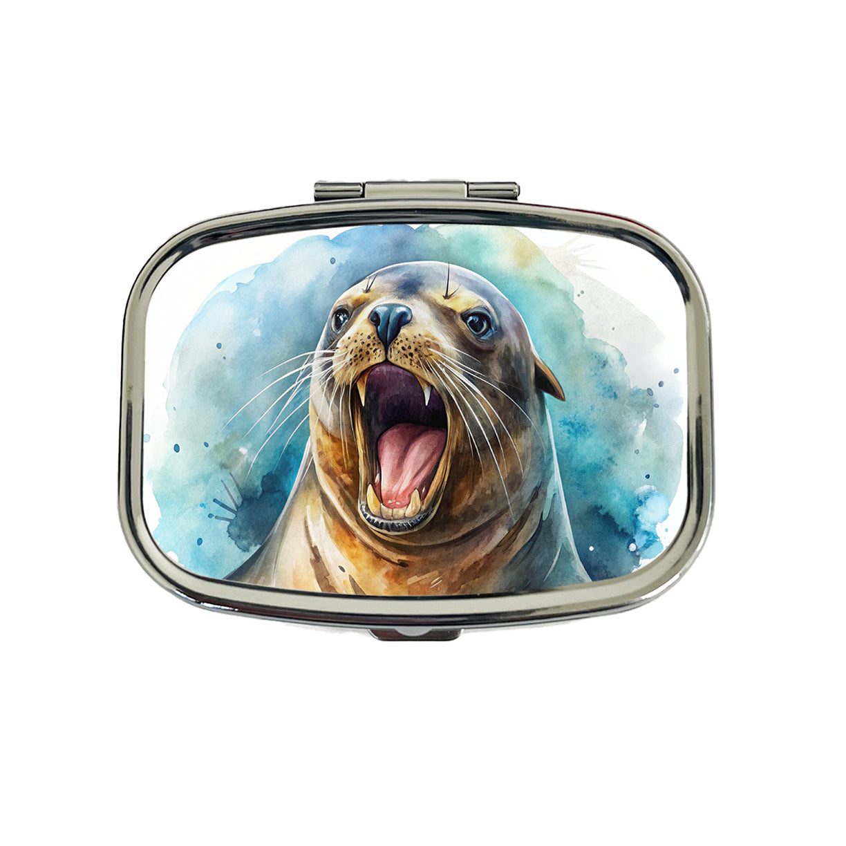 Angry Sea Lion Watercolor Travel Pill Box Case