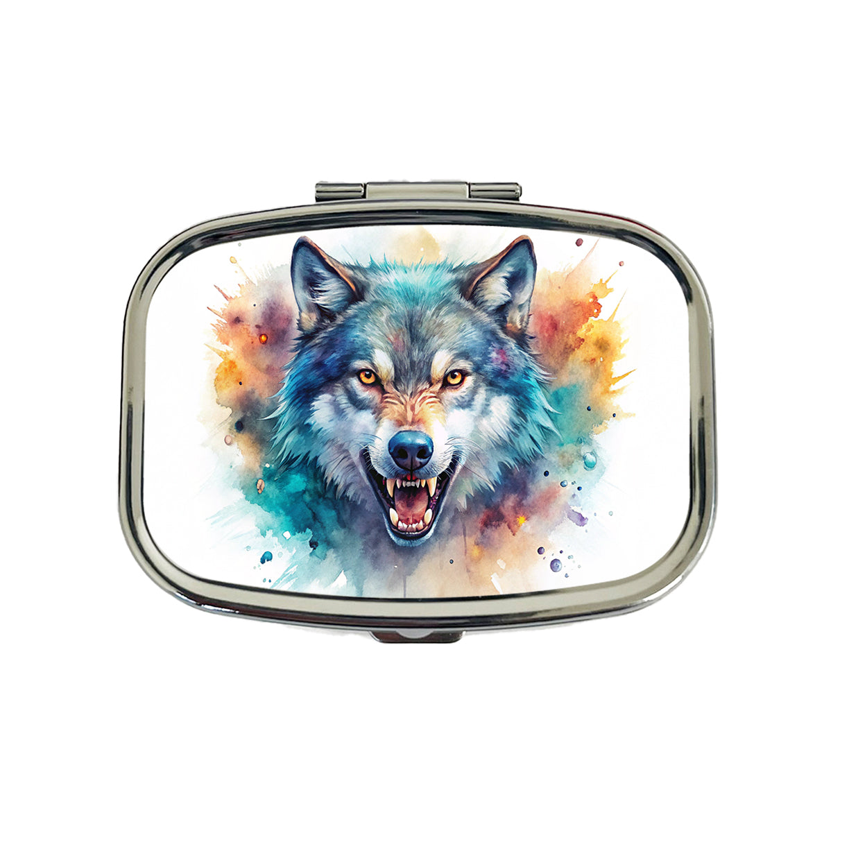 Angry Wolf Watercolor Travel Pill Box Case