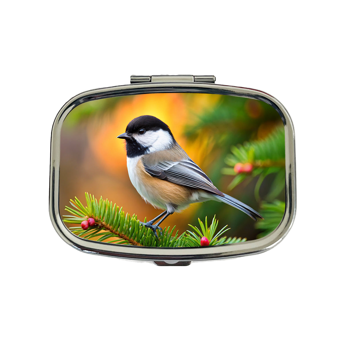 Black Capped Chickadee Backyard Bird Travel Pill Box Case