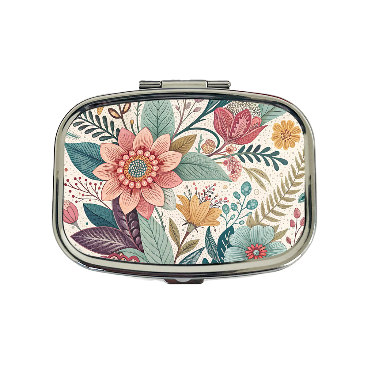 Boho Pastel Floral Pattern Travel Pill Box Case